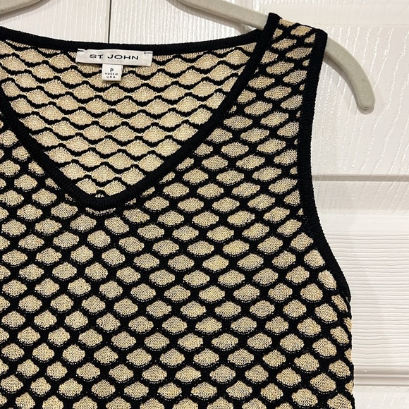 ST. JOHN Patterned Knit Shell Tank Black Gold Size P - Picture 3 of 6